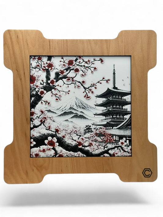 Japanese Cherry Blossom 3D artwork in wood frame