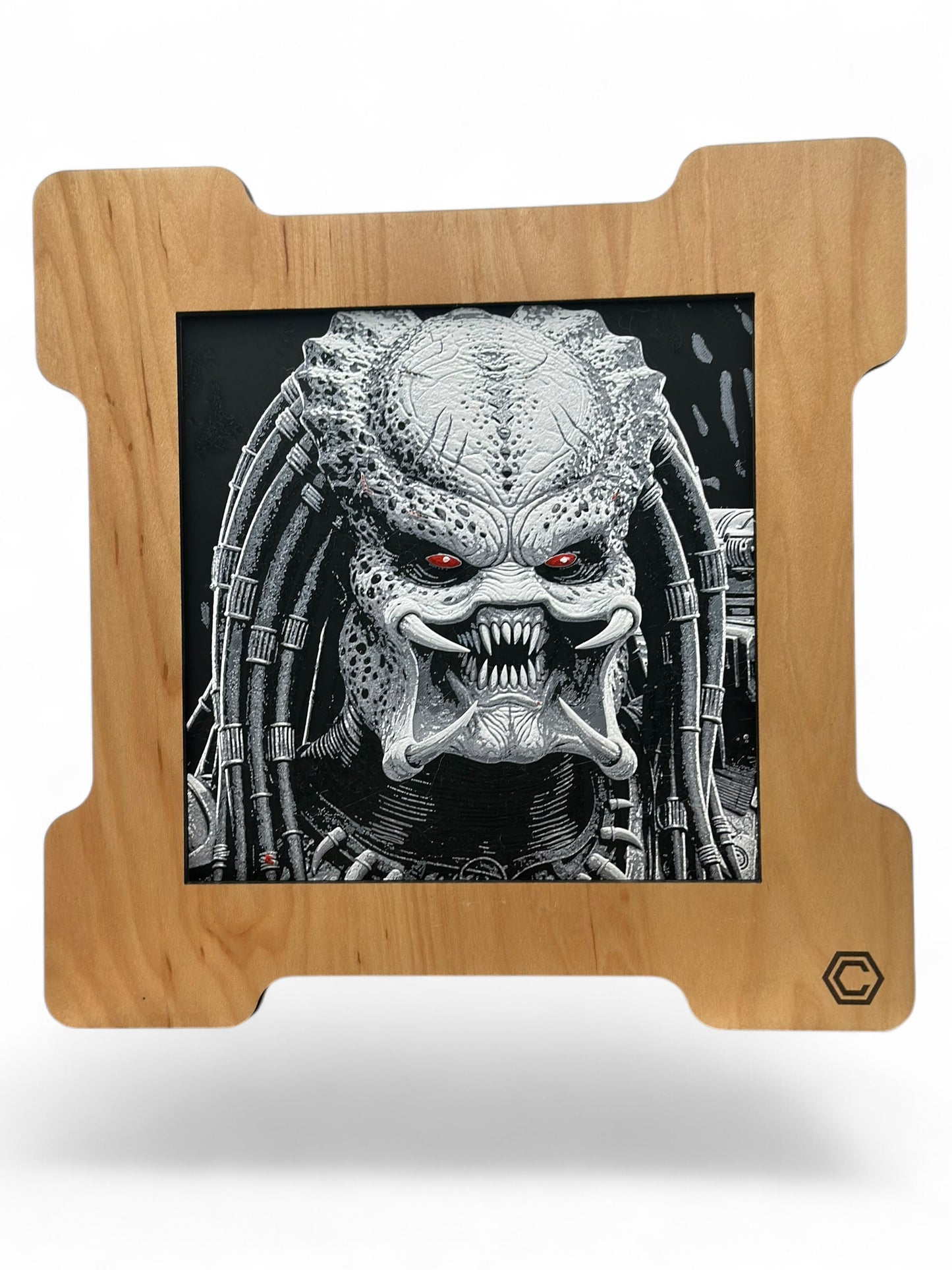 Predator 3D artwork in wood frame