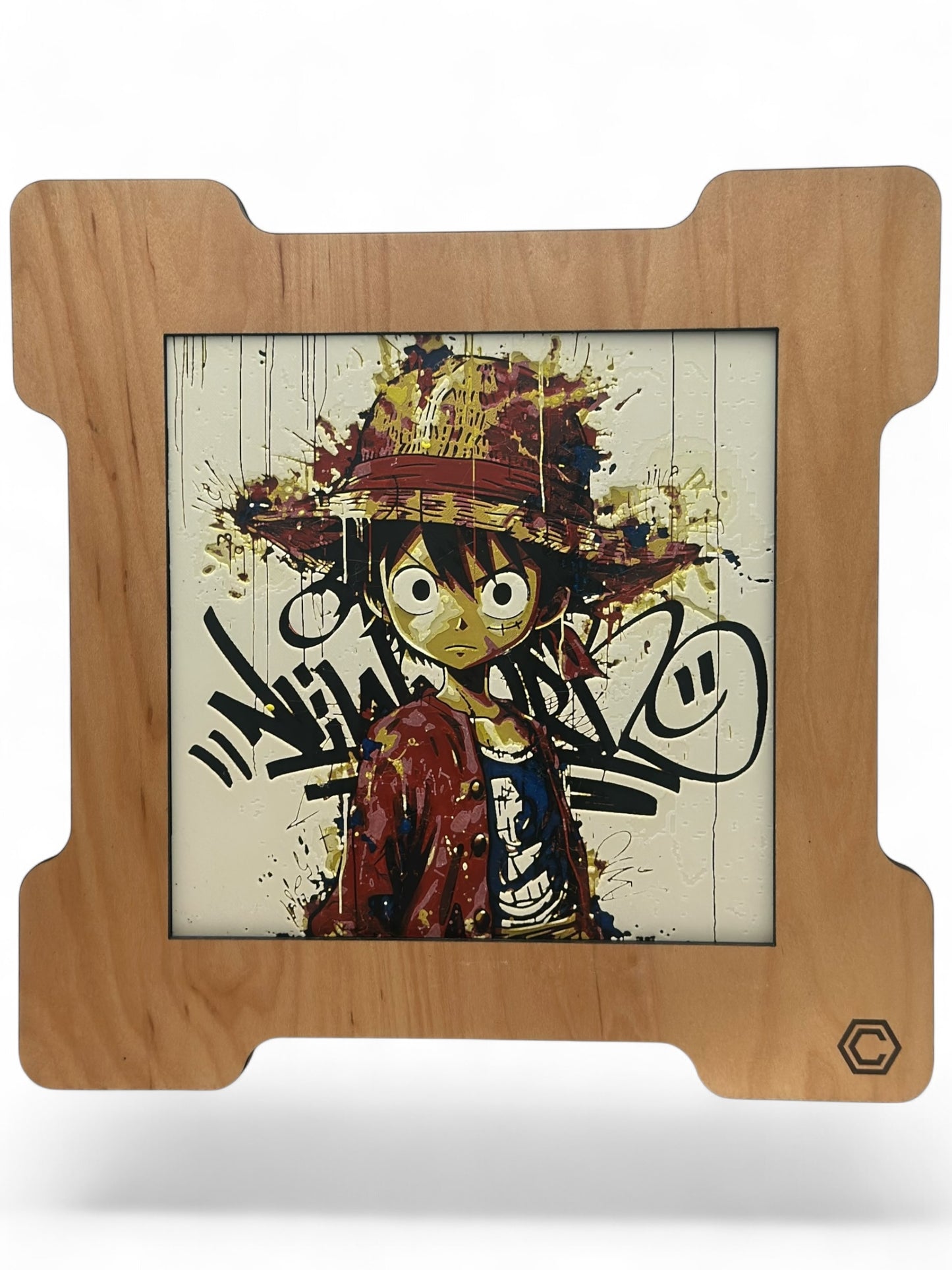 Kid Luffy 3D artwork in wood frame