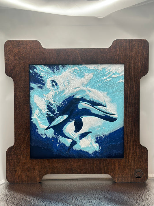 Dolphin 3D artwork in wood frame