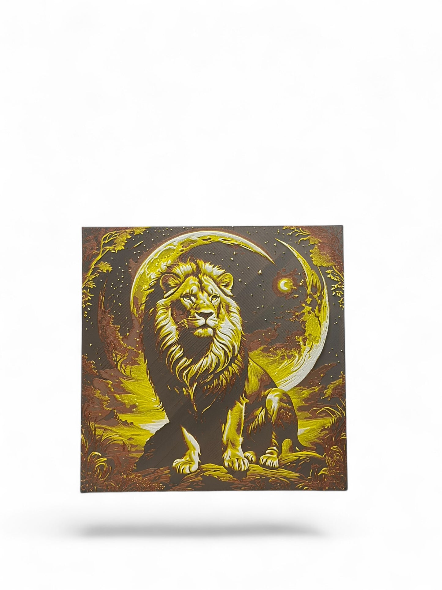 Lion Moon 3D artwork in wood frame