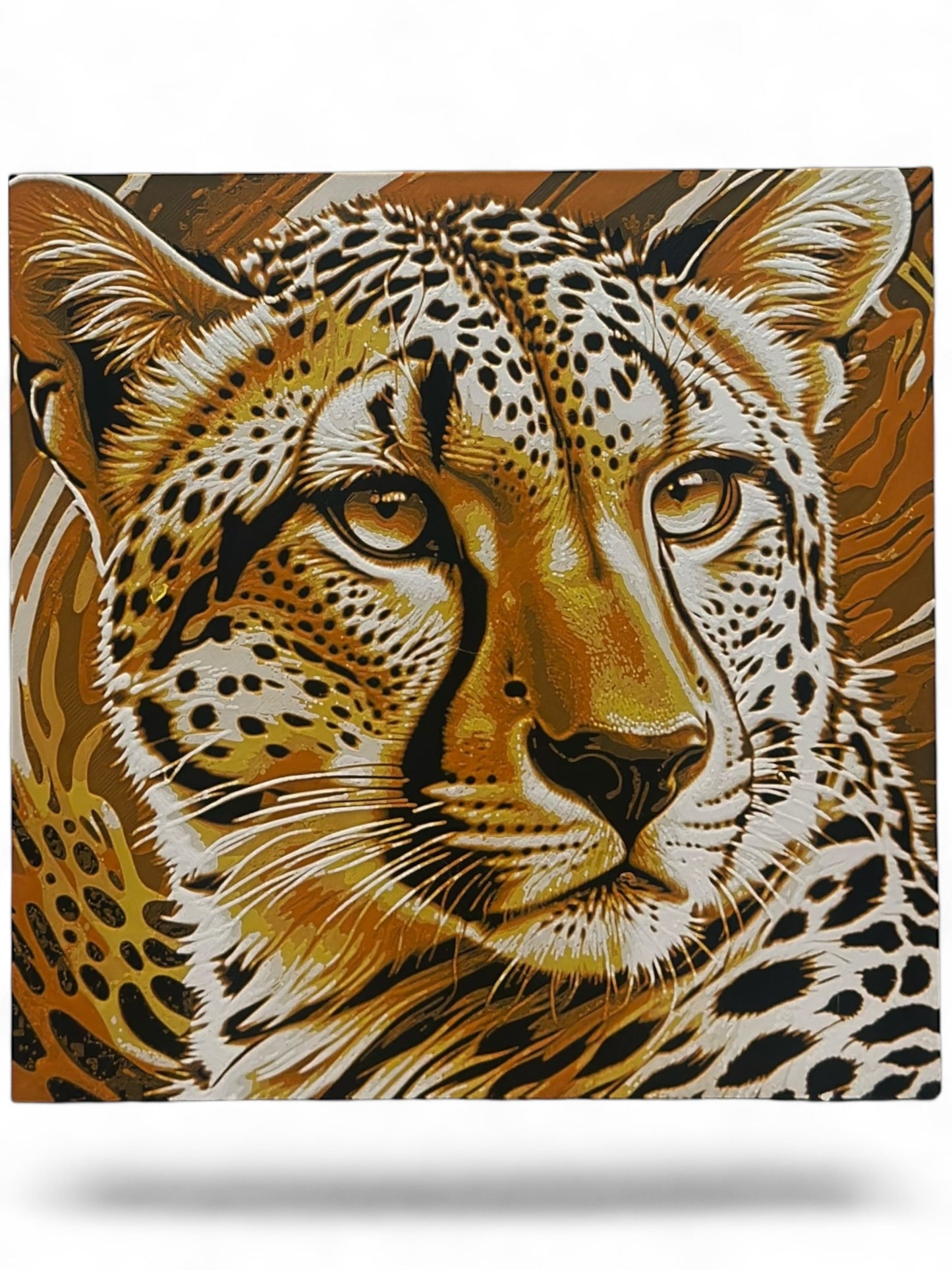 Cheetah 3D artwork in wood frame