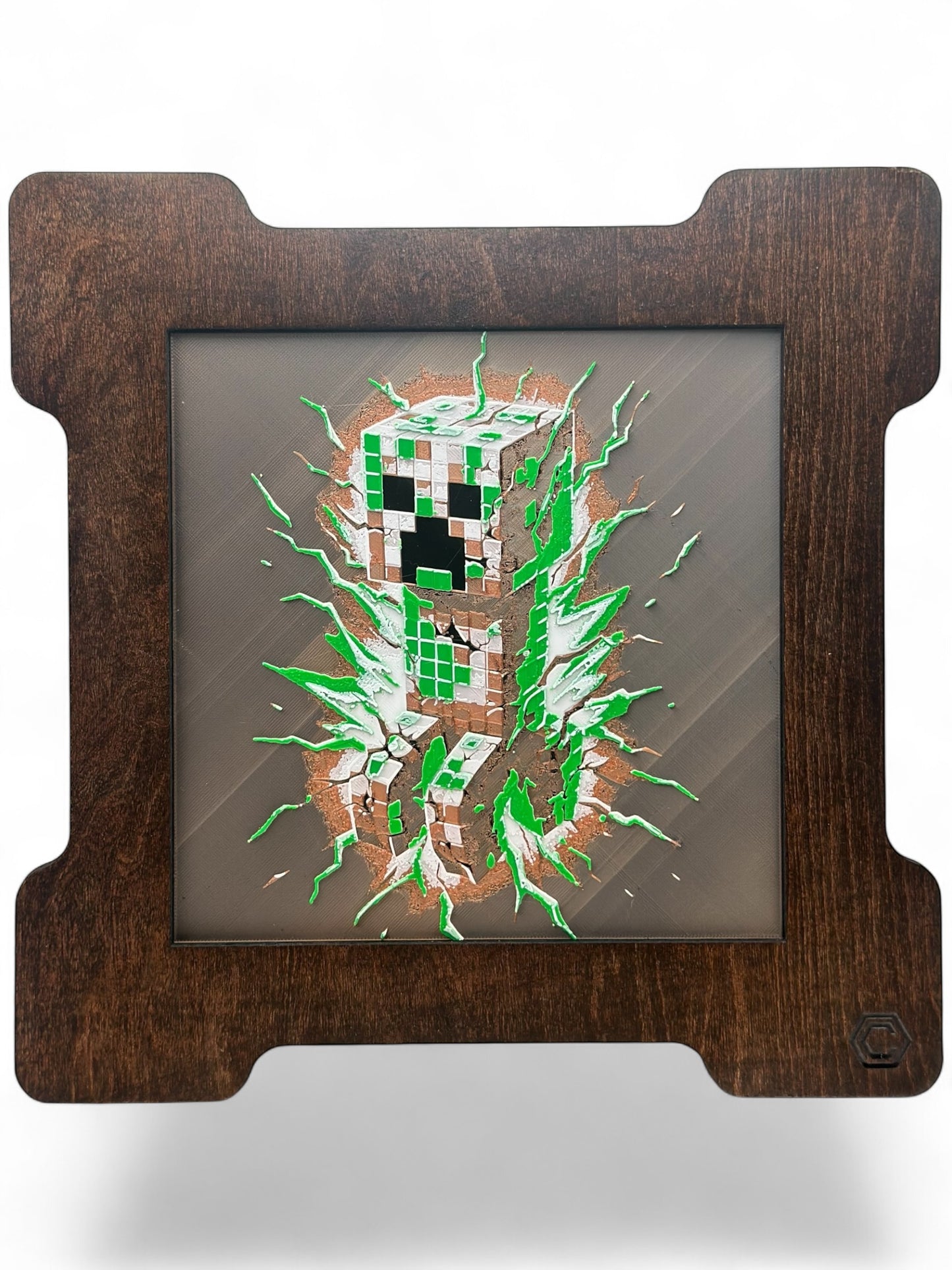 Creeper 3D artwork in wood frame