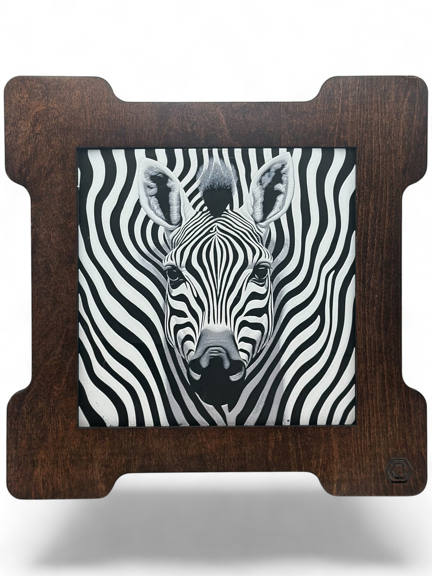 Zebra 3D artwork in wood frame
