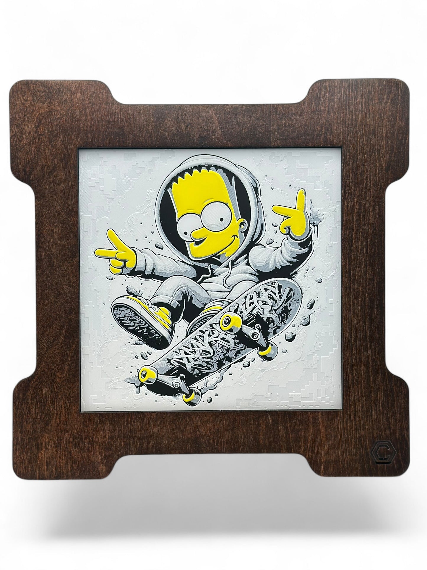 Skater Bart 3D artwork in wood frame