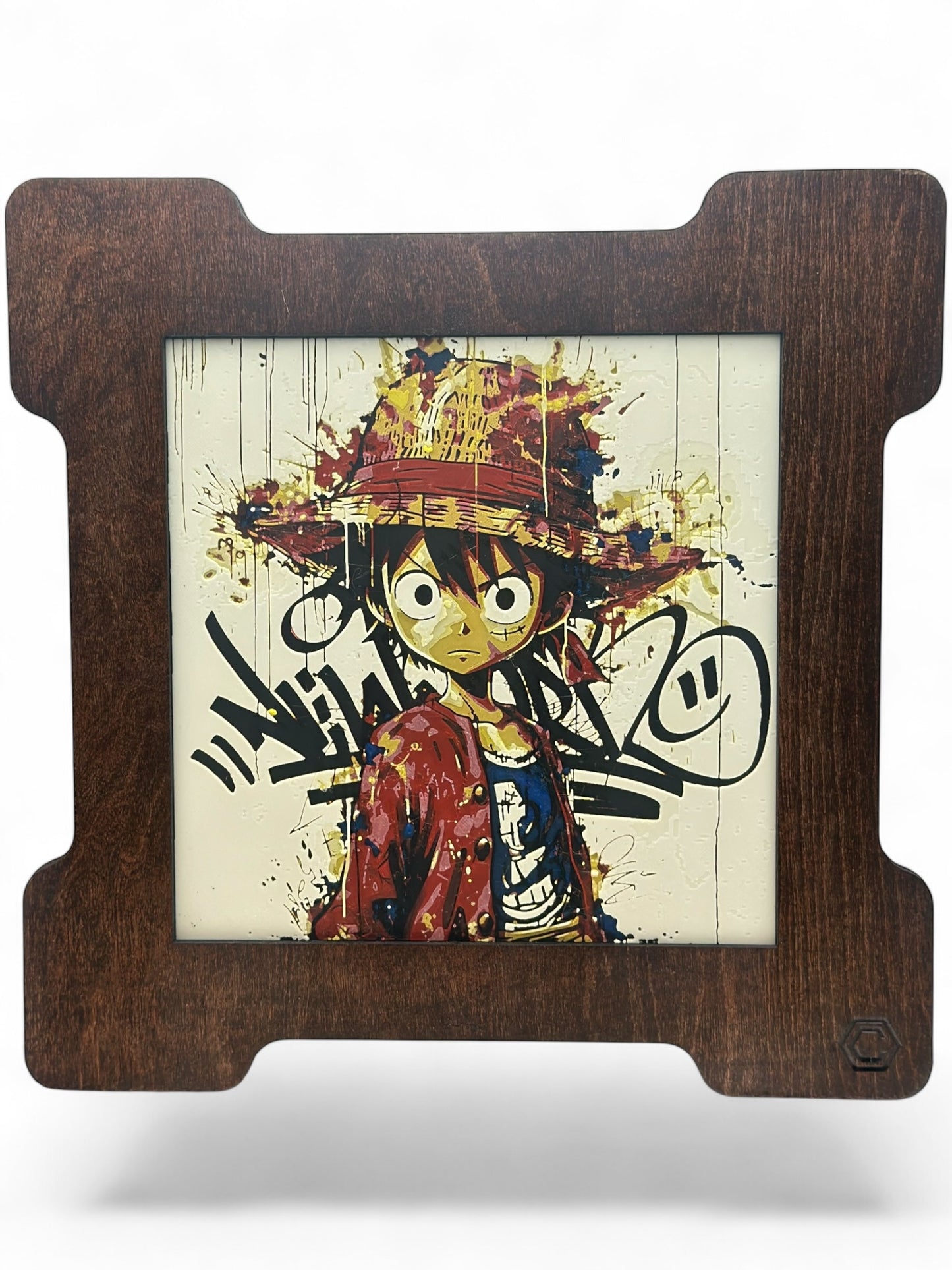 Kid Luffy 3D artwork in wood frame
