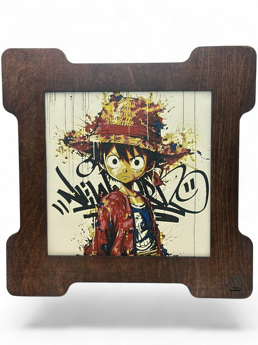 Kid Luffy 3D artwork in wood frame