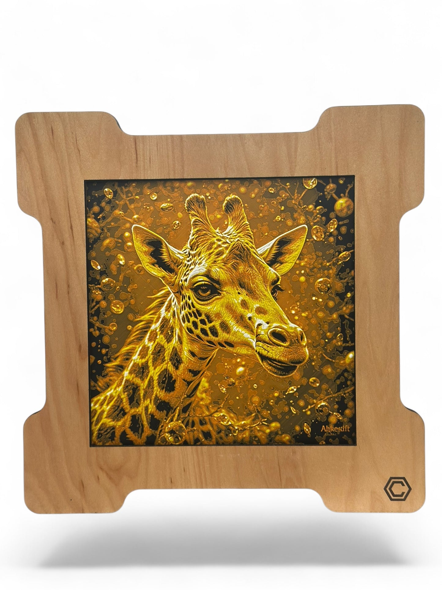 Giraffe 3D artwork in wood frame