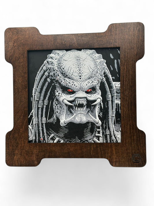 Predator 3D artwork in wood frame