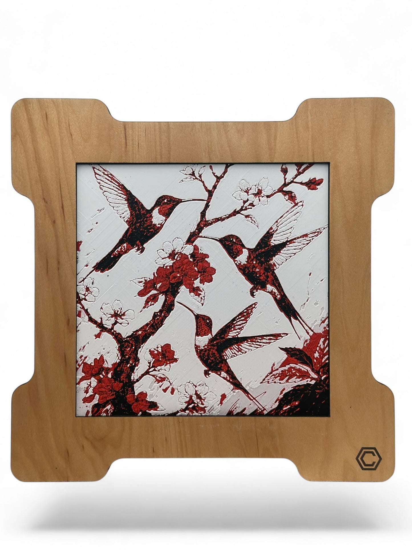 Hummingbirds 3D artwork in wood frame