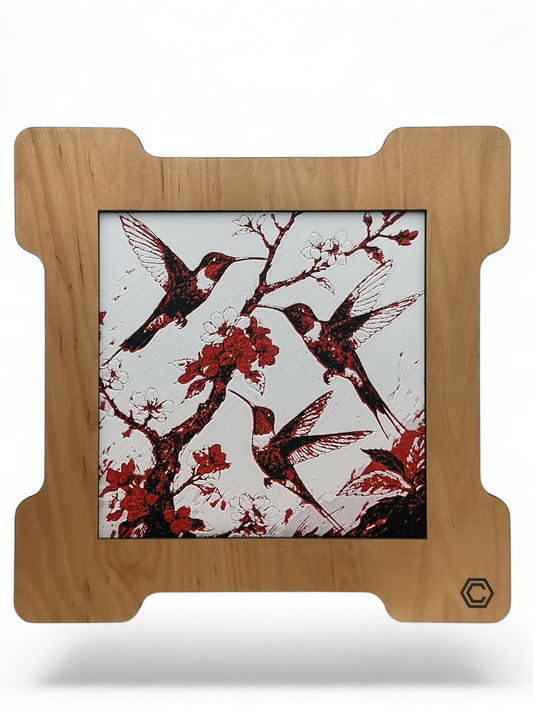 Hummingbirds 3D artwork in wood frame
