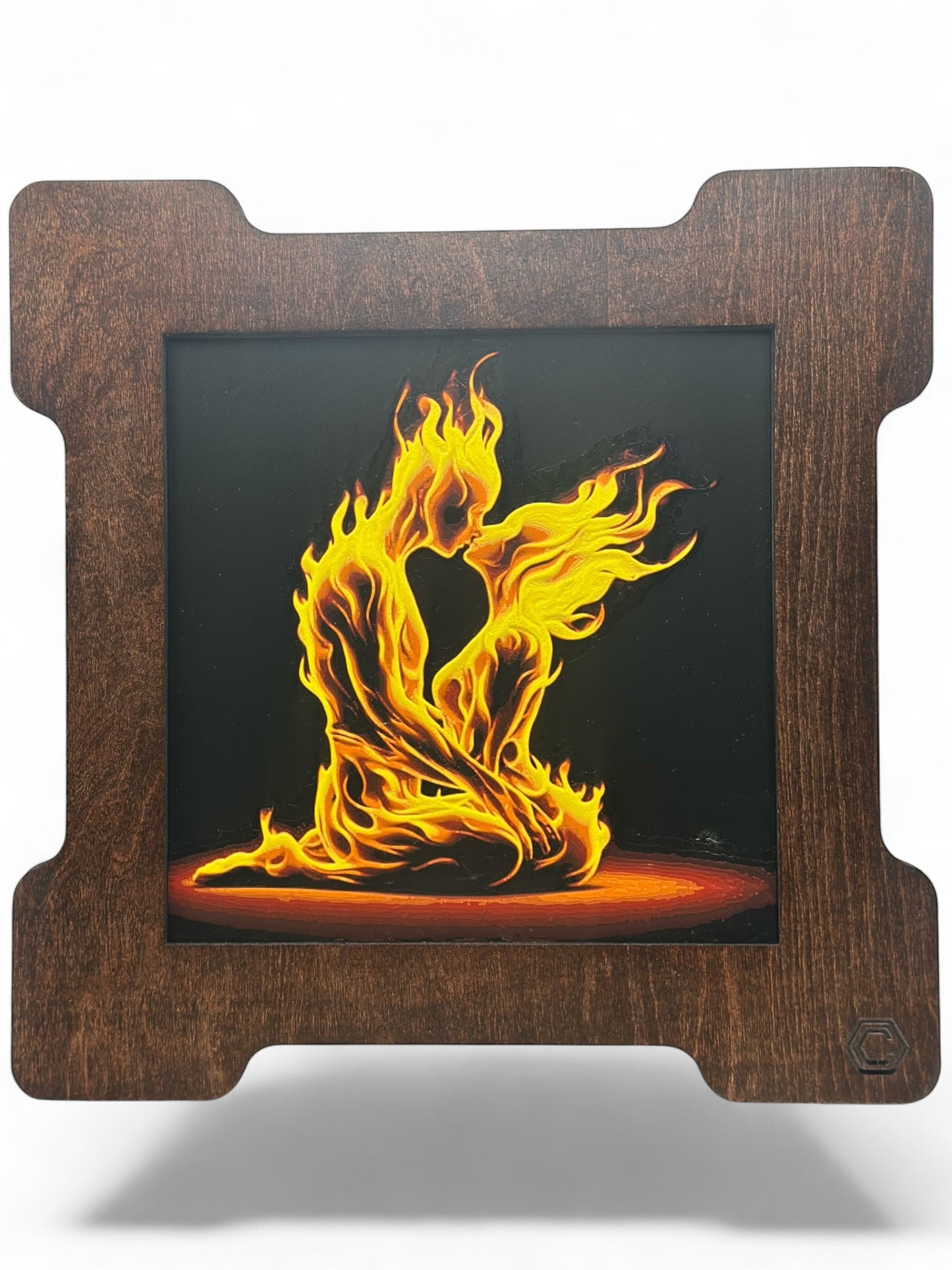 Fire Love 3D artwork in wood frame