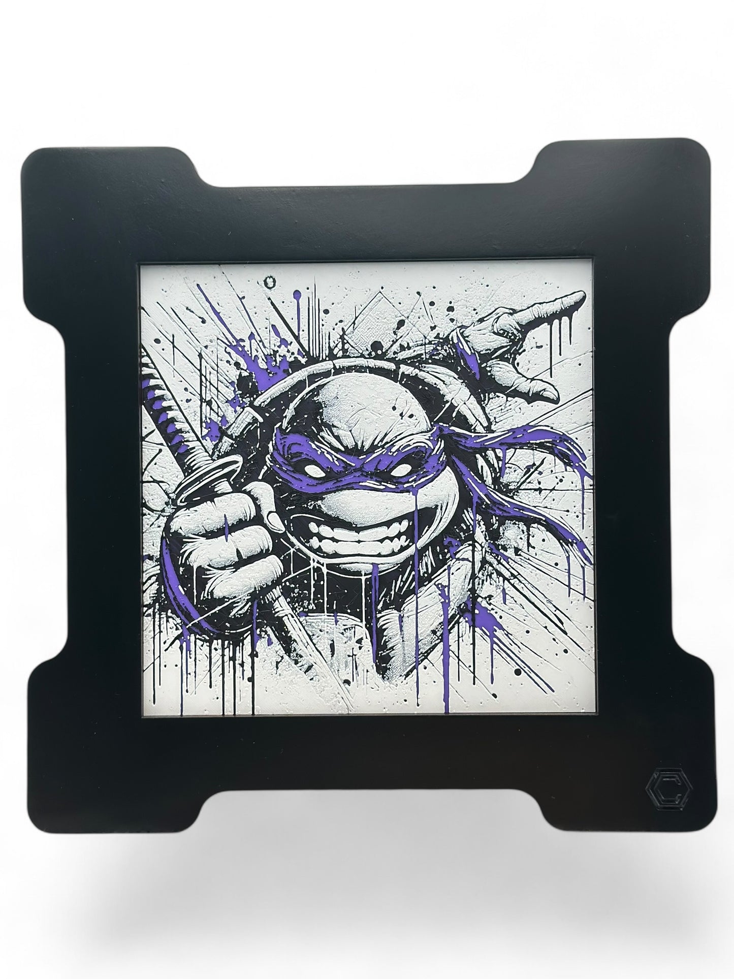 Purple Turtle 3D artwork in wood frame