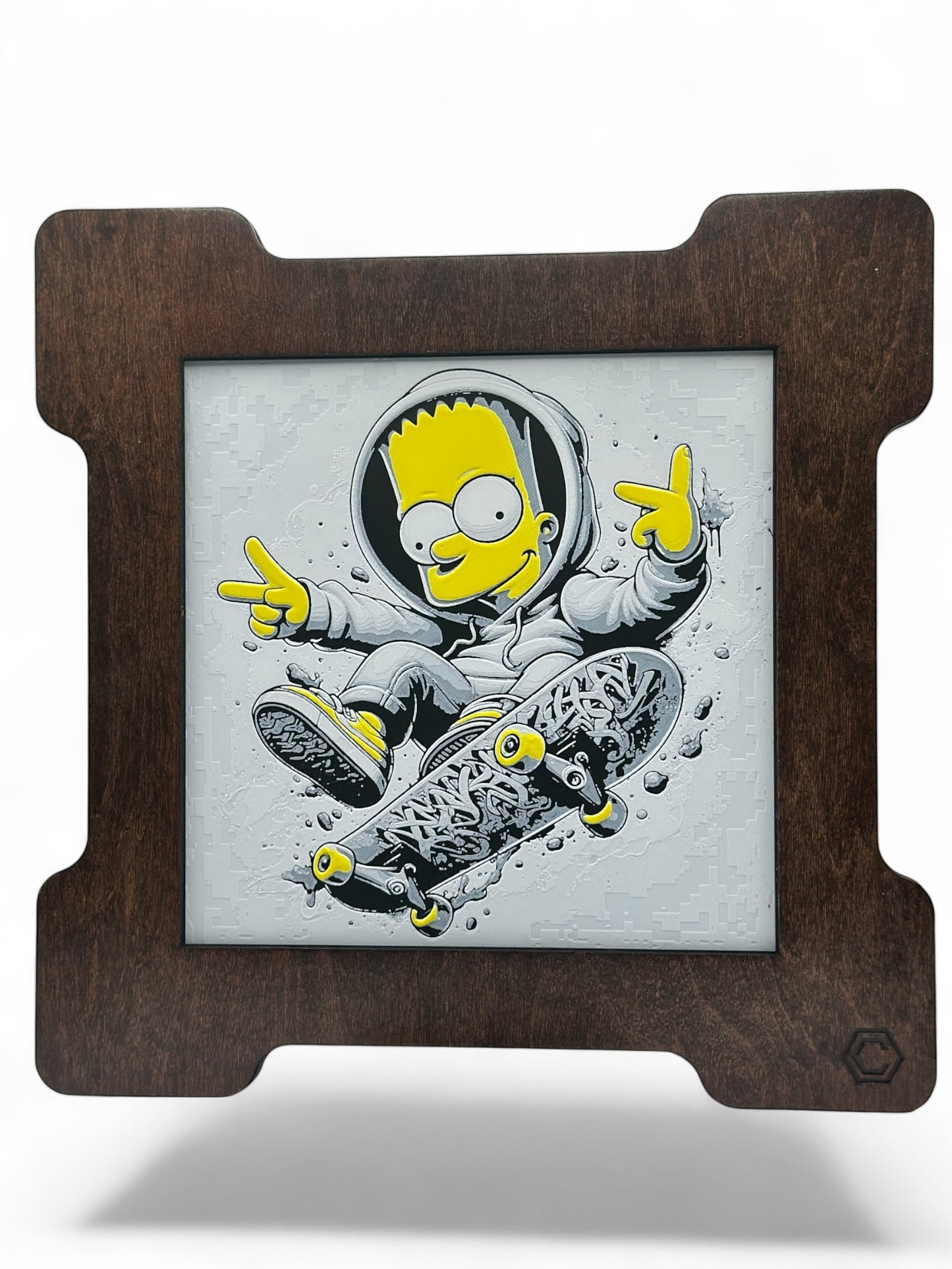Bart Skateboard 3D artwork in wood frame