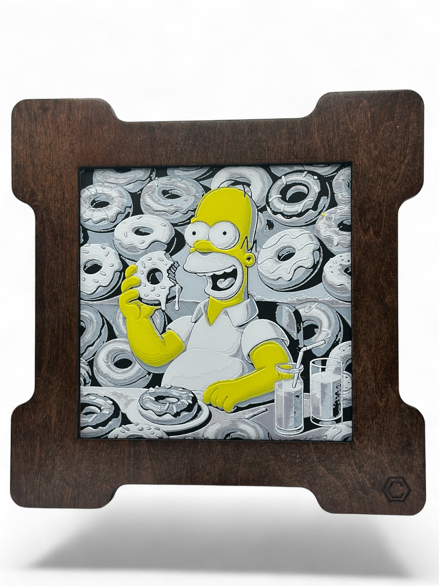 Homer Donuts 3D artwork in wood frame