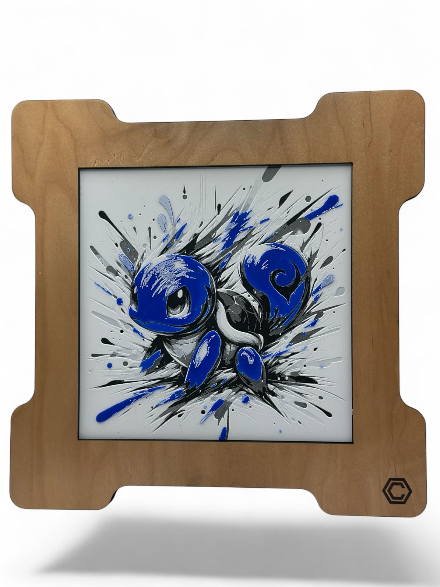 Squirtle 3D artwork in wood frame