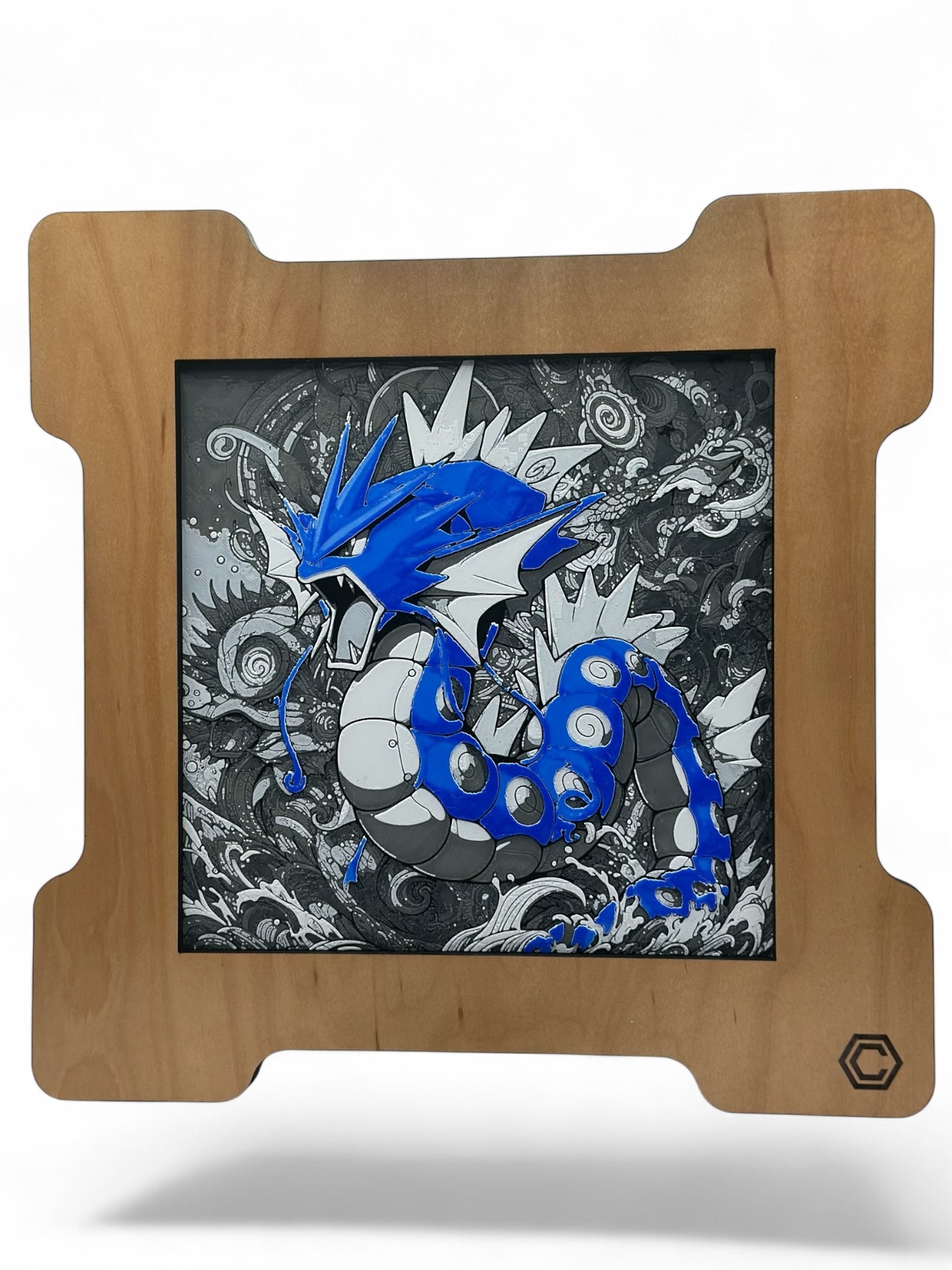 Gyarados 3D artwork in wood frame