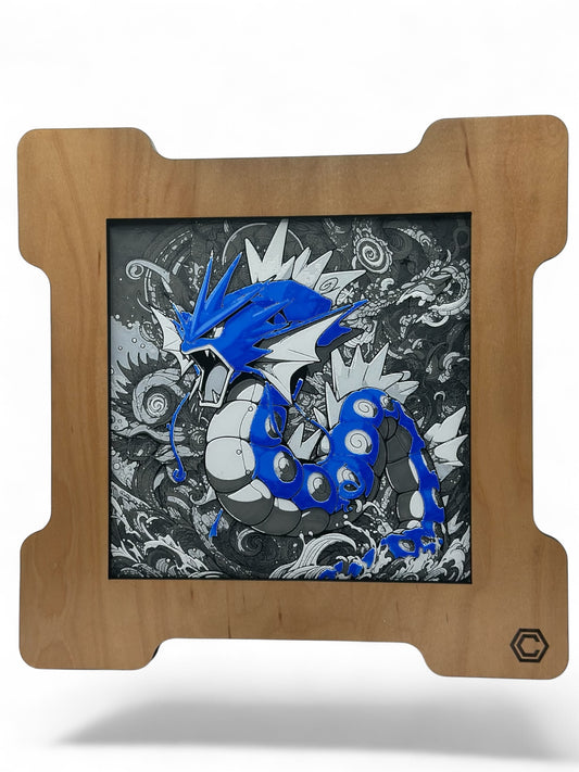 Gyarados 3D artwork in wood frame