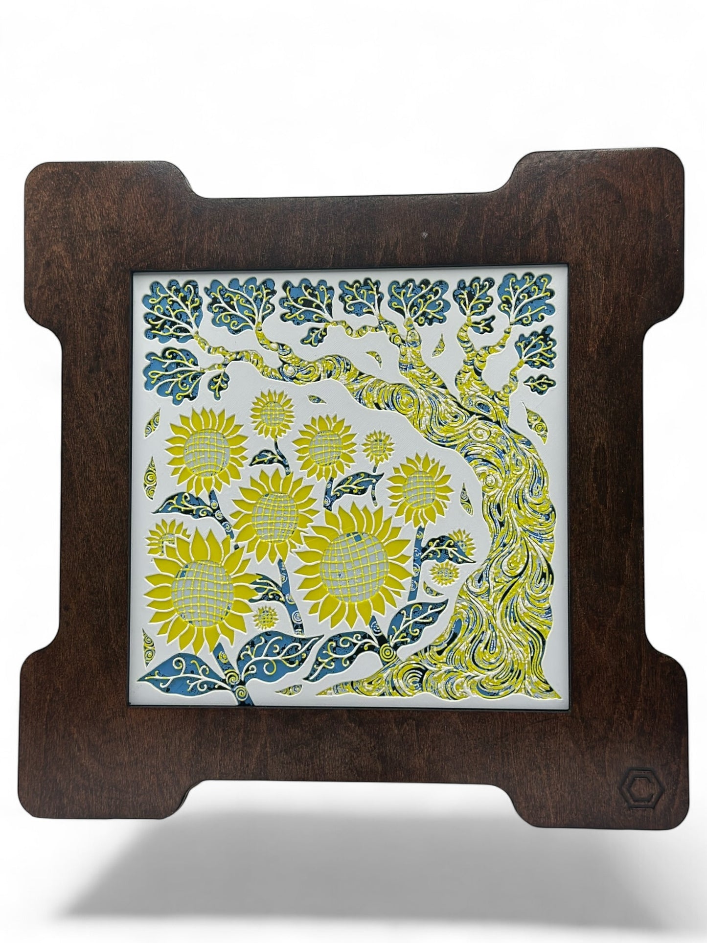 Sunflower 3D artwork in wood frame