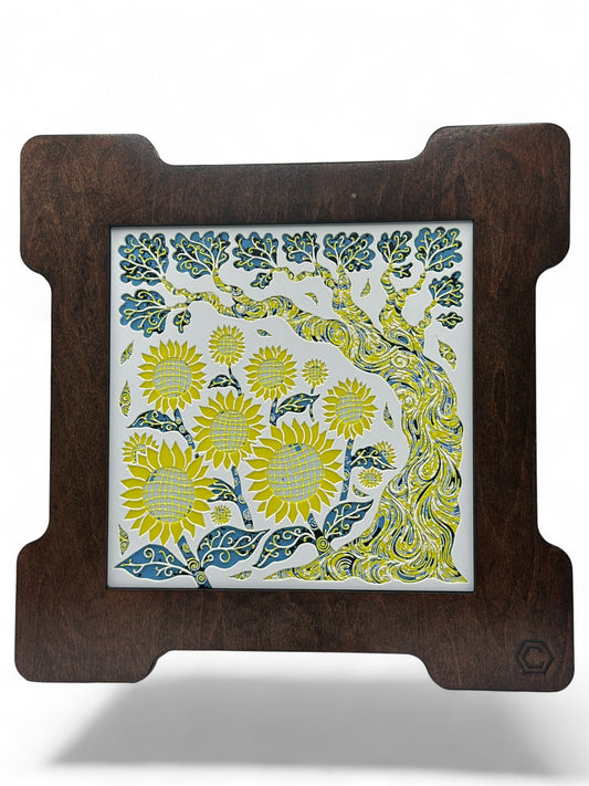 Sunflower 3D artwork in wood frame