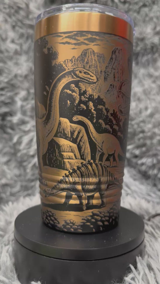20 oz Tumbler - Rose Gold - Dinosaurs